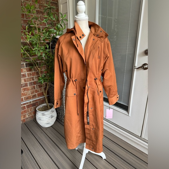 New Nordstrom Avec Les Filles Rust Color Rain Jacket with Hood Women’s Size XS - Picture 2 of 11